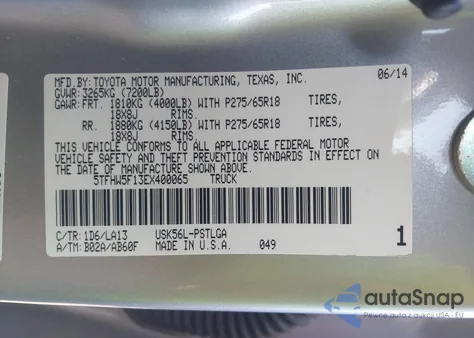 2014 Toyota Tundra Limited 5.7L V8 из США, поврежденный, VIN 5TFHW5F13EX400065